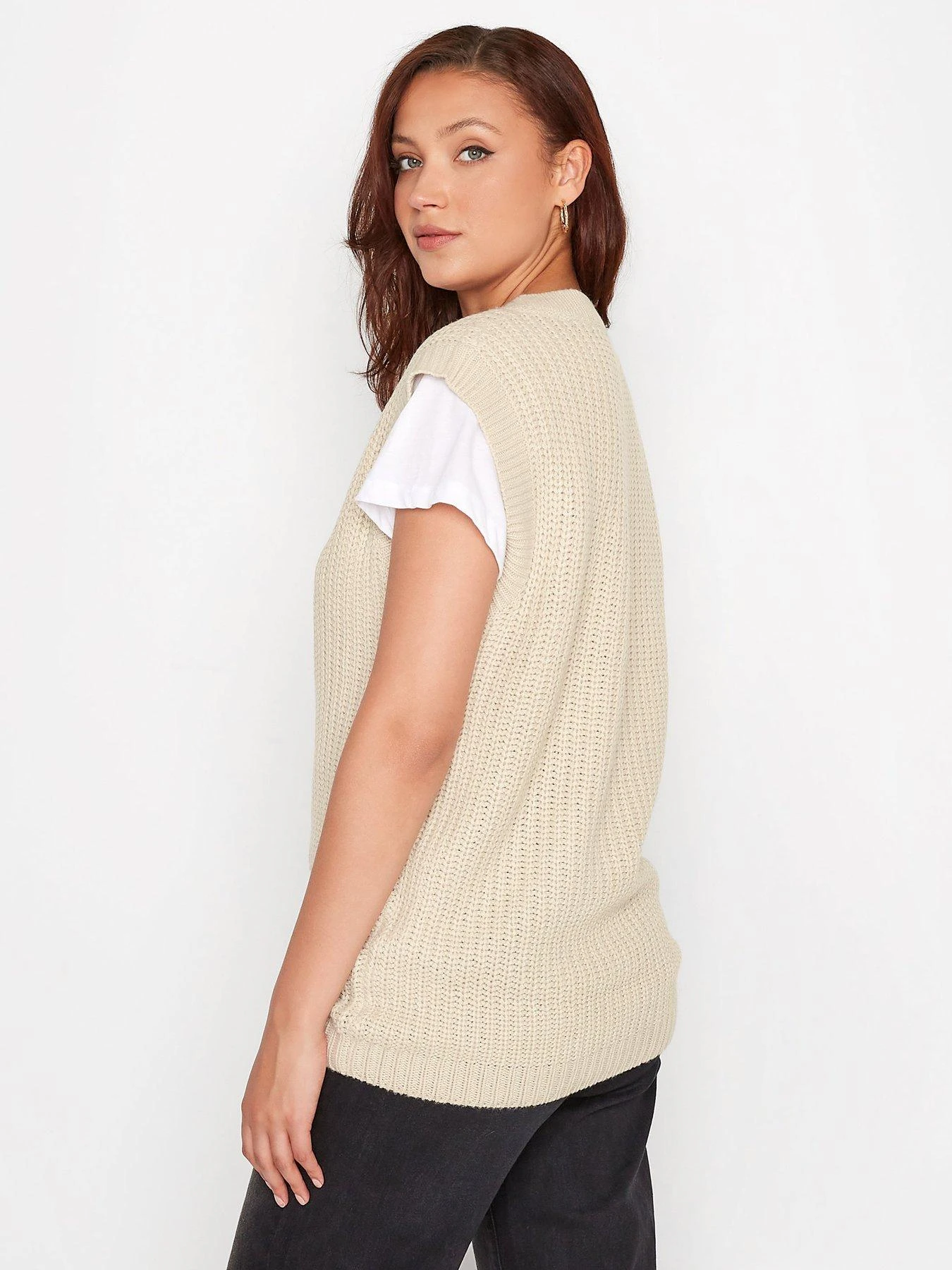 Long Tall Sally Neutral Chunky Knitted Vest 4 Long Tall Sally Neutral Chunky Knitted Vest - Image 2
