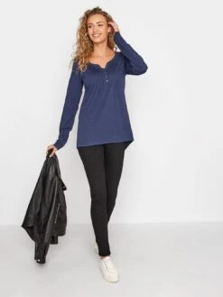 Long Tall Sally Navy Ls Pintuck Henley Tshirt -RIVE IS Clothing Shop V68WN SQ3 0000000048 NAVY MDo