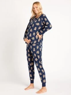 CHELSEA PEERS Maternity Long Crew Navy Cockapoo Printed Set - Navy