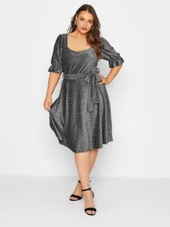 Yours Party Puff Sleeve Dress - Silver -RIVE IS Clothing Shop V84DP SQ3 0000000035 SILVER MDo