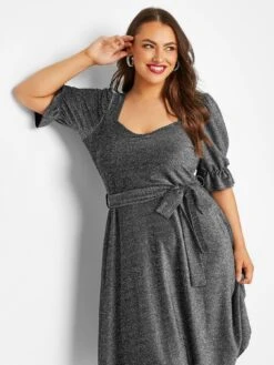 Yours Party Puff Sleeve Dress - Silver -RIVE IS Clothing Shop V84DP SQ4 0000000035 SILVER MDd