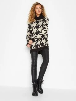 Long Tall Sally Dogstooth Roll Neck Jumper - Black -RIVE IS Clothing Shop V9D2Z SQ3 0000000004 BLACK MDo