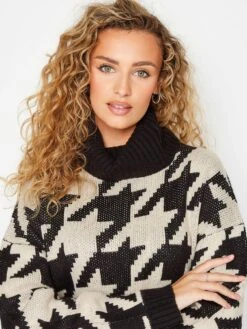 Long Tall Sally Dogstooth Roll Neck Jumper - Black -RIVE IS Clothing Shop V9D2Z SQ4 0000000004 BLACK MDd