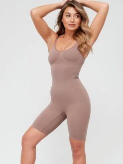 Everybody Shape Enhancing Seamless Short Mid Thigh Bodysuit - Mink