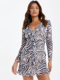 Quiz Zebra Print Mesh Mini Dress