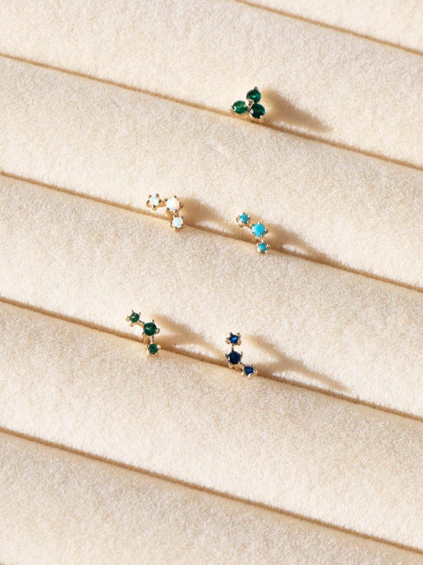 Seol + Gold 18ct Gold Plated Sterling Silver Triple Emerald CZ Stud 4 Seol + Gold 18ct Gold Plated Sterling Silver Triple Emerald CZ Stud - Image 2