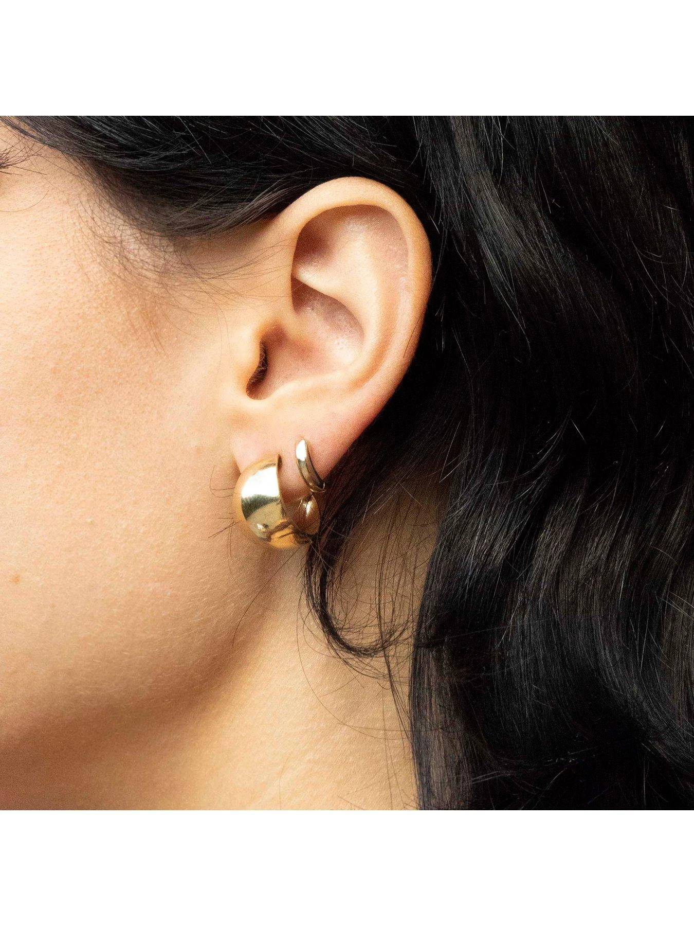 Seol + Gold 18ct Gold Plated Sterling Silver Chunky Half Hoop Studs 4 Seol + Gold 18ct Gold Plated Sterling Silver Chunky Half Hoop Studs - Image 2