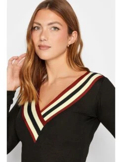 Long Tall Sally V Neck Stripe Long Sleeve Top - Black -RIVE IS Clothing Shop VCW39 SQ4 0000000004 BLACK MDd