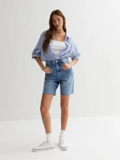 New Look Blue Denim Raw Hem High Waist Bermuda Shorts -RIVE IS Clothing Shop VDO6B SQ3 0000000020 BLUE MDo