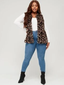 V By Very Curve Faux Fur Animal Print Gilet - Brown -RIVE IS Clothing Shop VDXBQ SQ3 0000000143 BROWN MDo