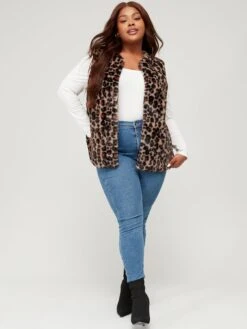 V By Very Curve Faux Fur Animal Print Gilet - Brown -RIVE IS Clothing Shop VDXBQ SQ5 0000000143 BROWN MDd1