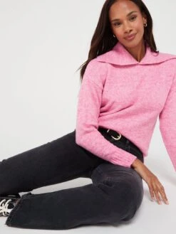 V By Very Collar Deep Hem Jumper -RIVE IS Clothing Shop VEC1W SQ4 0000000063 PINK MDd