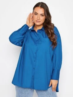 Yours Oversized Poplin Shirt Blue