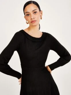 Monsoon Epp Dress Pleat Trim Slash - Black -RIVE IS Clothing Shop VEL39 SQ4 0000000004 BLACK MDd