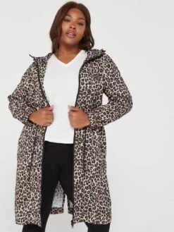 V By Very Curve Longline Shower Resistant Coat - Animal Print