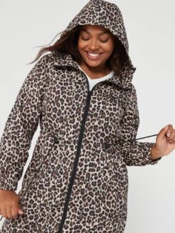 V By Very Curve Longline Shower Resistant Coat - Animal Print -RIVE IS Clothing Shop VEOQ9 SQ6 0000000292 BLACK MULTI MDd2