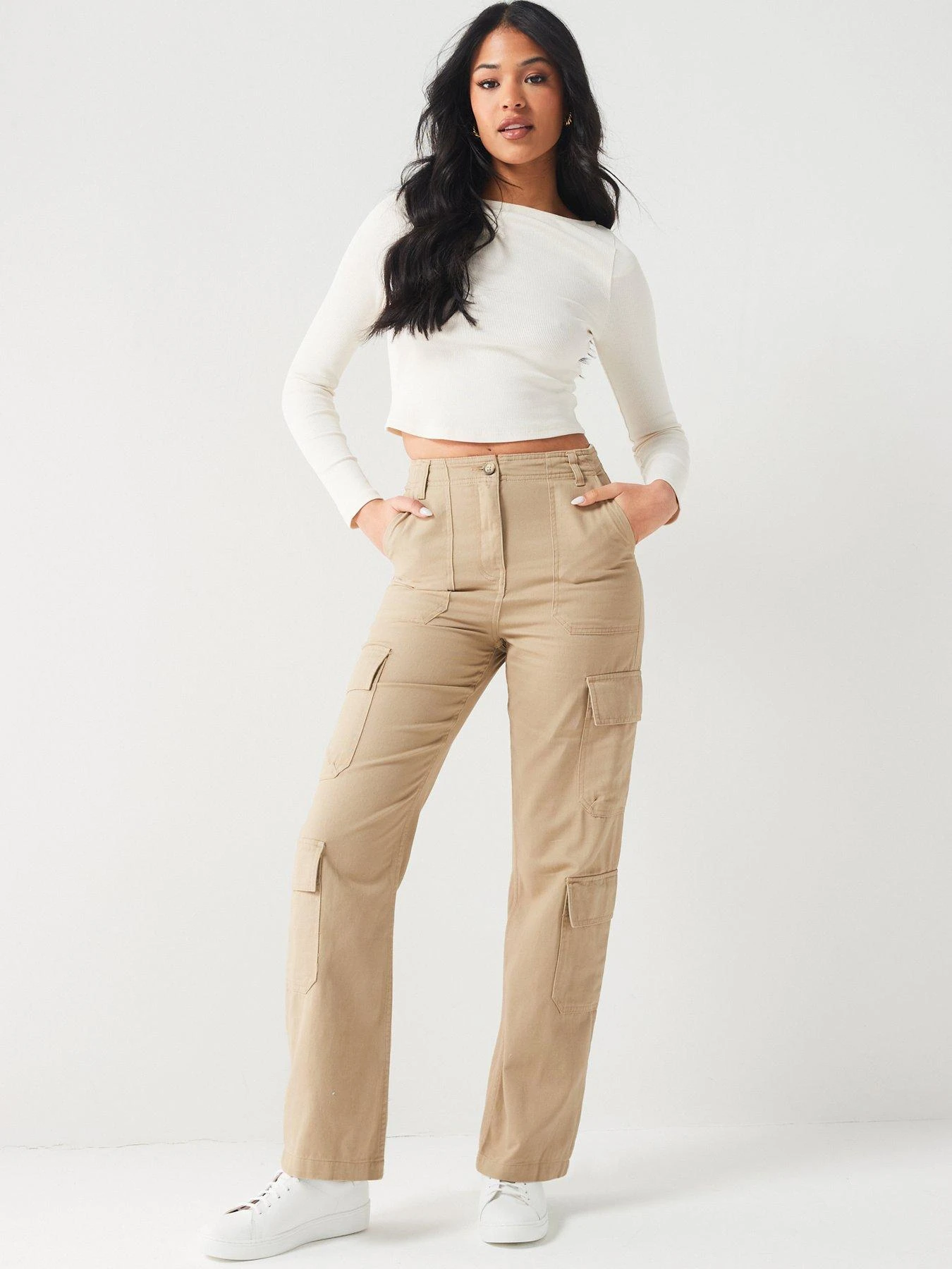 V By Very Utility Pocket Straight Leg Trousers - Beige 8 V By Very Utility Pocket Straight Leg Trousers - Beige - Image 6