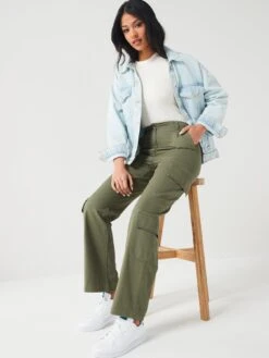 V By Very Utility Pocket Straight Leg Trousers - Khaki -RIVE IS Clothing Shop VETEX SQ4 0000000058 KHAKI MDd