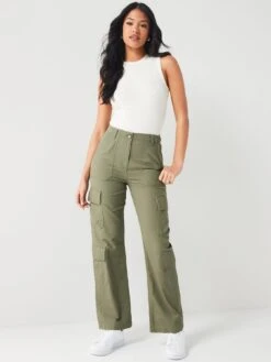 V By Very Utility Pocket Straight Leg Trousers - Khaki -RIVE IS Clothing Shop VETEX SQ5 0000000058 KHAKI MDd1