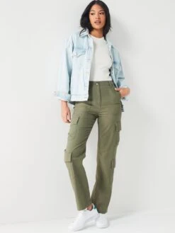 V By Very Utility Pocket Straight Leg Trousers - Khaki -RIVE IS Clothing Shop VETEX SQ6 0000000058 KHAKI MDd2