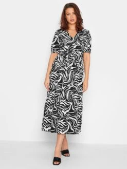 Long Tall Sally Tall Marble Print Tiered Midi Dress - Black