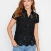 Long Tall Sally Tall Black Short Sleeve Broderie Top -RIVE IS Clothing Shop VFGL3 SQ1 0000000004 BLACK MDf