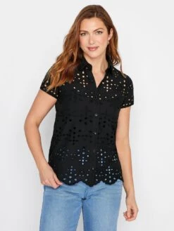 Long Tall Sally Tall Black Short Sleeve Broderie Top