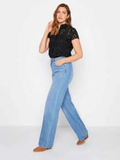 Long Tall Sally Tall Black Short Sleeve Broderie Top -RIVE IS Clothing Shop VFGL3 SQ3 0000000004 BLACK MDo