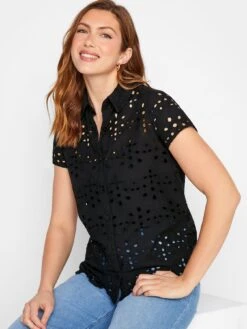 Long Tall Sally Tall Black Short Sleeve Broderie Top -RIVE IS Clothing Shop VFGL3 SQ4 0000000004 BLACK MDd