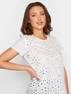 Long Tall Sally Tall White Broderie Panel Tee -RIVE IS Clothing Shop VFGL7 SQ4 0000000013 WHITE MDd