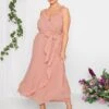 Yours Curve Occasion Ruffle Wrap Maxi Dress - Pink