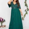 Yours Curve Luxe Embellished Angel Sleeve Maxi Dress - Green