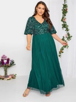 Yours Curve Luxe Embellished Angel Sleeve Maxi Dress - Green -RIVE IS Clothing Shop VFGQ1 SQ3 0000000047 GREEN MDo