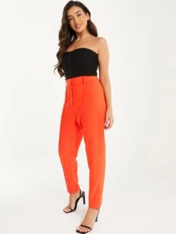 Quiz Petite High Waist Tailored Trousers - Bright Orange -RIVE IS Clothing Shop VFMHM SQ3 0000000720 BRIGHT ORANGE MDo