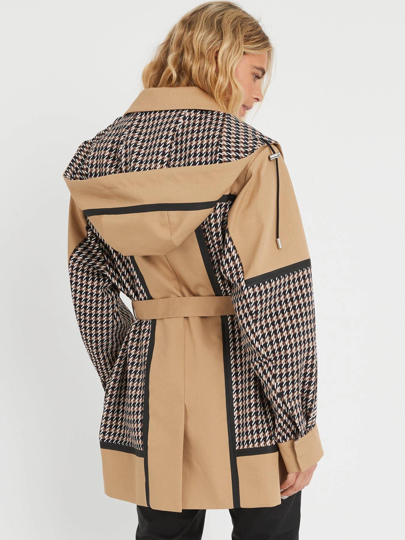 BOSS Casita Premium Houndstooth Short Trench Coat - Beige 4 BOSS Casita Premium Houndstooth Short Trench Coat - Beige - Image 2