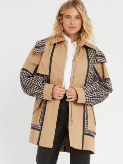 BOSS Casita Premium Houndstooth Short Trench Coat - Beige 12 BOSS Casita Premium Houndstooth Short Trench Coat - Beige -RIVE IS Clothing Shop VFU3L SQ5 0000000108 BEIGE MDd1