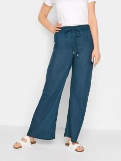 Long Tall Sally Cotton Slub Wide Leg Trouser 36" - Navy