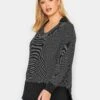 Yours Polo Neck Stripe Top - Black