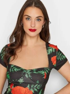 Long Tall Sally Poppy Short Sleeve Corset Dress - Black -RIVE IS Clothing Shop VG7OP SQ4 0000000004 BLACK MDd