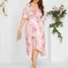 Yours Floral Hankey Hem Wrap Dress - Light Pink