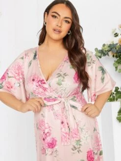 Yours Floral Hankey Hem Wrap Dress - Light Pink -RIVE IS Clothing Shop VG97G SQ4 0000000063 PINK MDd