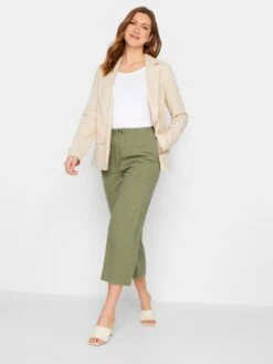 Long Tall Sally Khaki Wide Leg Linen Crop Trouser -RIVE IS Clothing Shop VG98G SQ3 0000000047 GREEN MDo