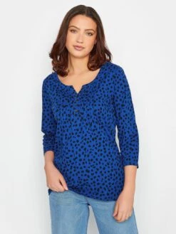 Long Tall Sally Animal Print Henley Top - Blue