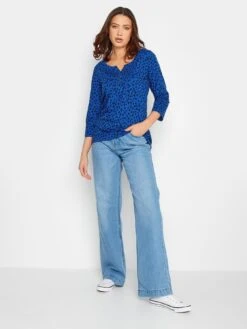 Long Tall Sally Animal Print Henley Top - Blue 8 Long Tall Sally Animal Print Henley Top - Blue -RIVE IS Clothing Shop VG9BA SQ3 0000000020 BLUE MDo