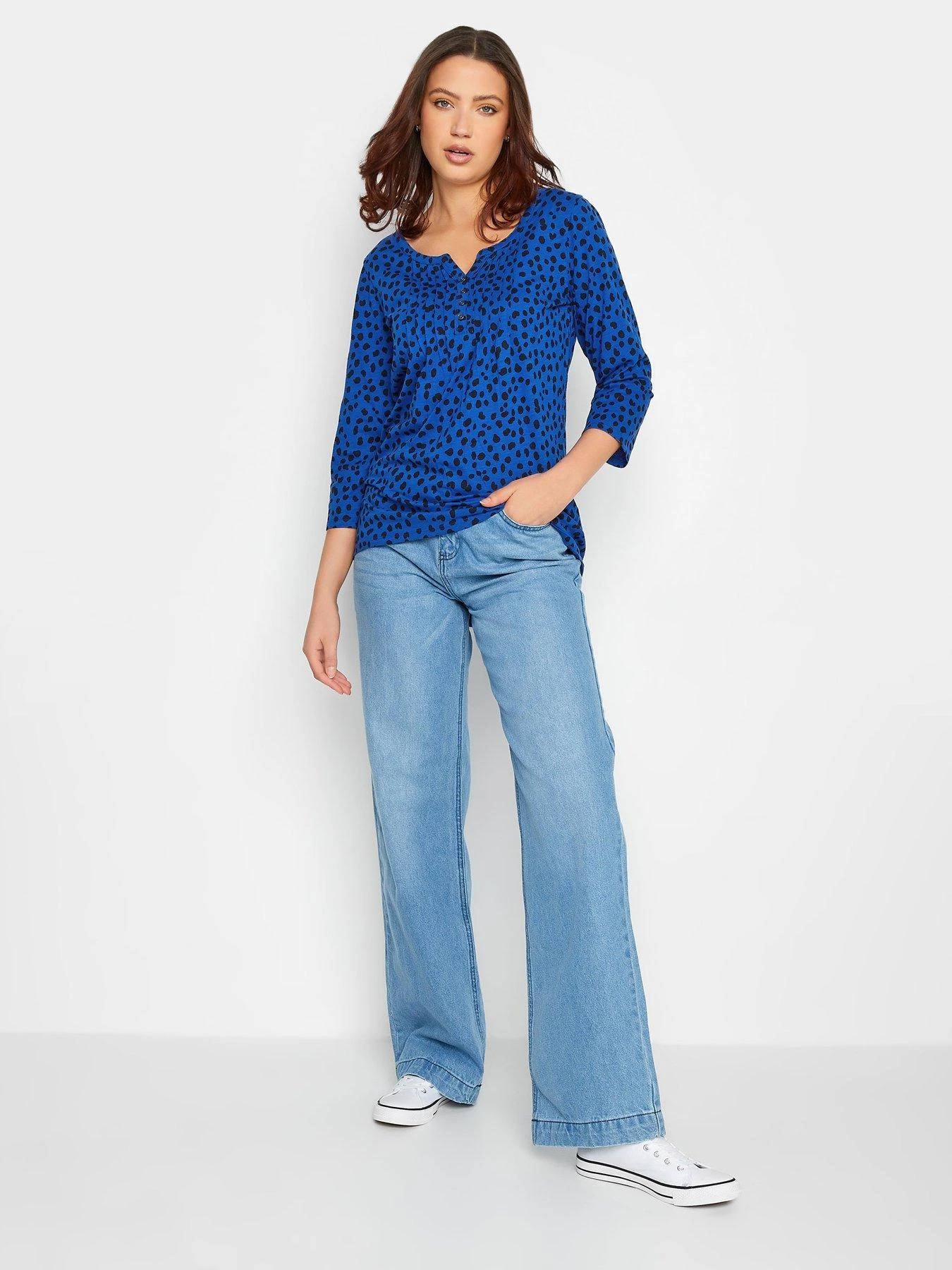 Long Tall Sally Animal Print Henley Top - Blue 5 Long Tall Sally Animal Print Henley Top - Blue - Image 3