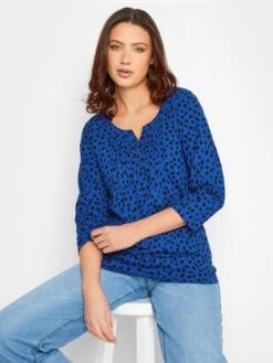 Long Tall Sally Animal Print Henley Top - Blue 9 Long Tall Sally Animal Print Henley Top - Blue -RIVE IS Clothing Shop VG9BA SQ4 0000000020 BLUE MDd