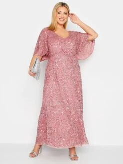 Yours Luxe V Neck Angel Sleeve Maxi - Pink