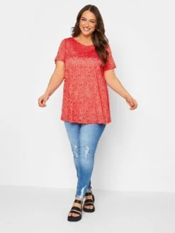 Yours Broidery Swing V-Neck Tee - Red -RIVE IS Clothing Shop VG9CC SQ3 0000000017 RED MDo