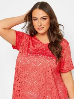 Yours Broidery Swing V-Neck Tee - Red -RIVE IS Clothing Shop VG9CC SQ4 0000000017 RED MDd