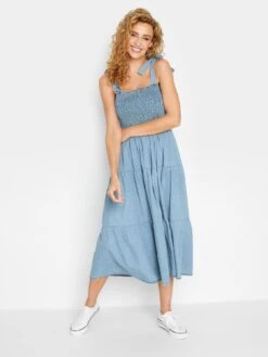Long Tall Sally Denim Shirred Tiered Dress - Blue 8 Long Tall Sally Denim Shirred Tiered Dress - Blue -RIVE IS Clothing Shop VG9CH SQ3 0000000020 BLUE MDo
